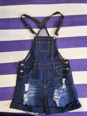 LING COLLECTION Kids Denim Overall Shorts Blue